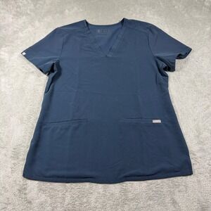 FIGS Casma Scrub Top Womens Medium Blue V-Neck Three Pocket Short Sleeve FW1100